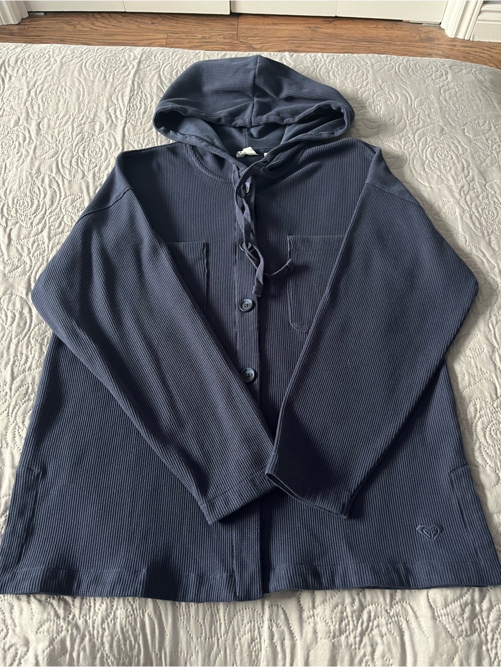 Roxy Navy Blue Hooded Button-Front Top